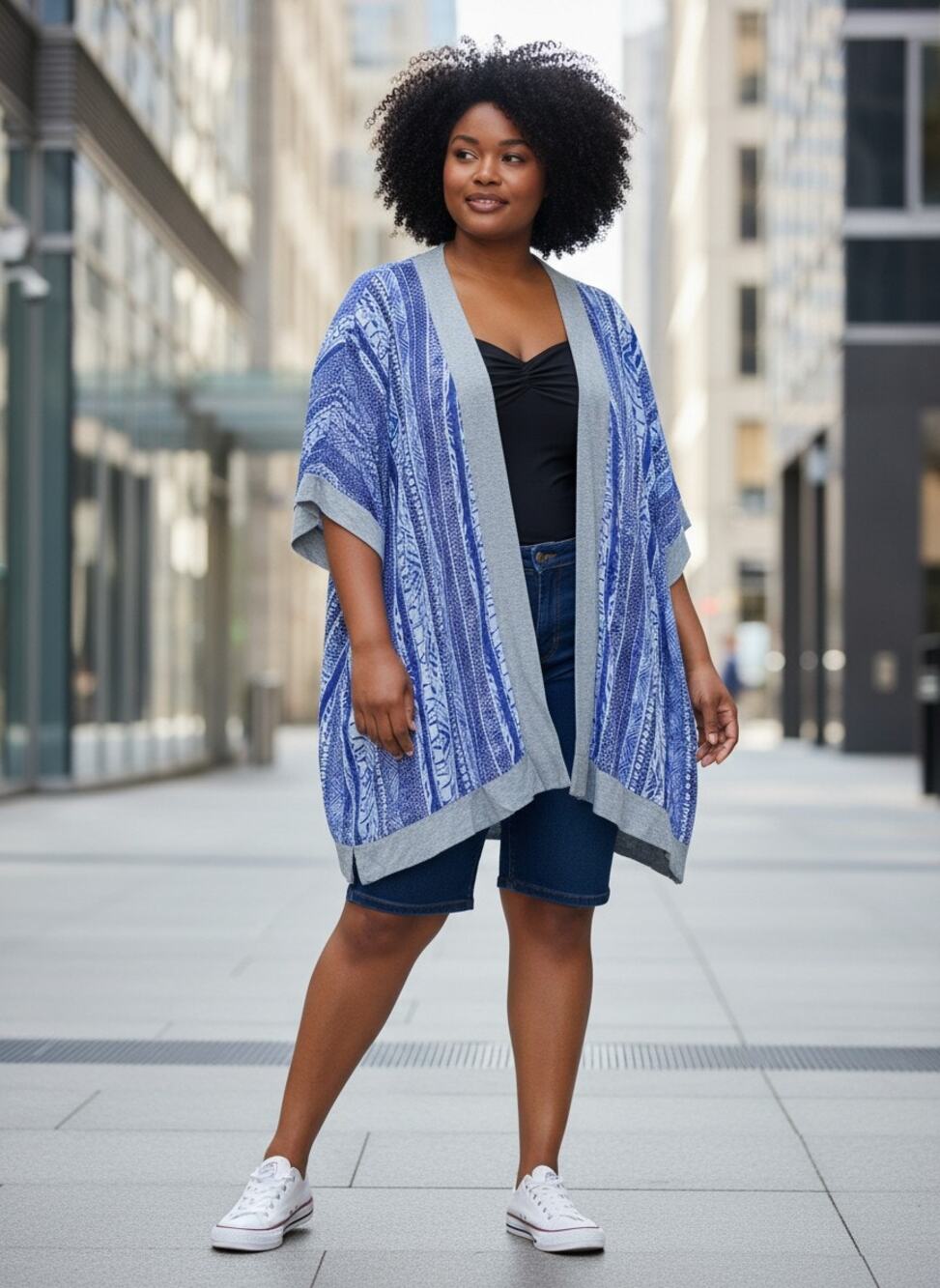 Lane Bryant Blue Print Kimono Open Front Short Sleeve 22/24